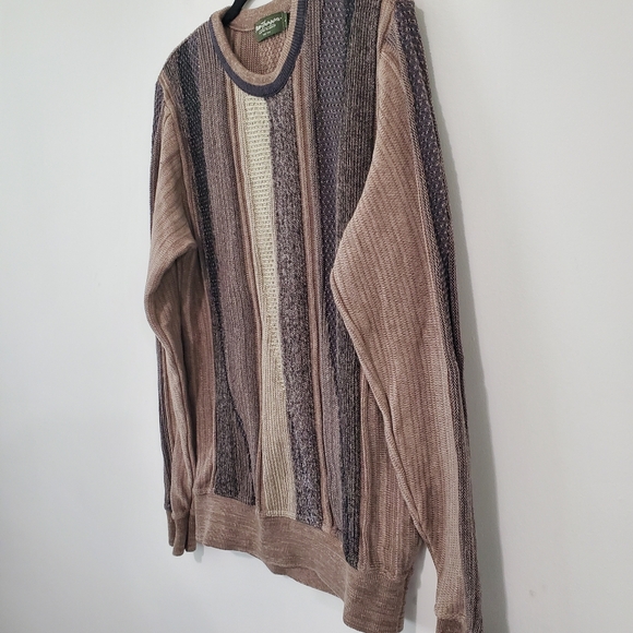 Vintage Large Woven Texture Stripe Cotton Cozy Grandpa Core Oversized Sweater - Picture 2 of 5